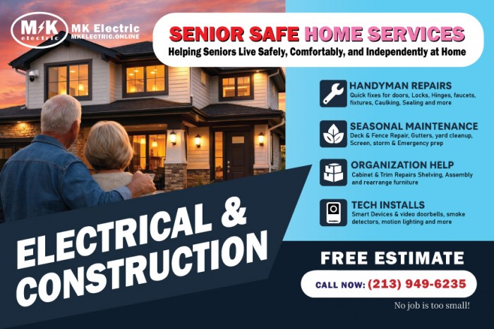 60세 이상 시니어들을 위한 저렴한 집내외부 및 전기 수리 서비스